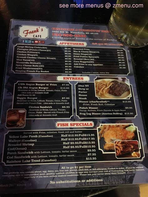 Menu of Frank's Cafe, Wyandotte .